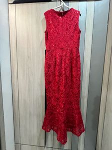 Red Body Con Fish Cut Midi Dress