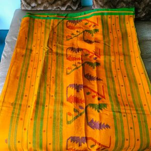 🛍️ Cotton Orange Saree ⭐⭐⭐⭐