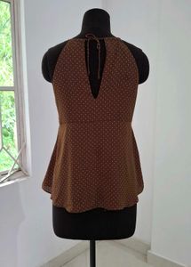 ZARA Brown Polka Dot Halter Top