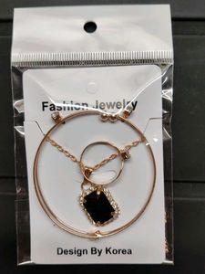 Rose Gold Colorful Gemstone Pendent &amp; Ring Set