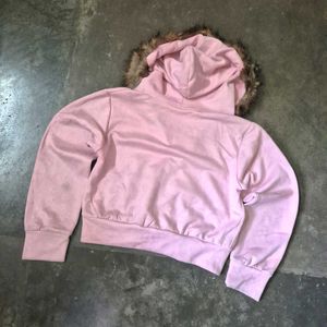 Pink Fur Cropped Hoodie