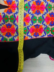 Black &amp; Pink Embroidered Ruffled Flare Dress
