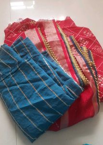 Red Diamond Print Fabric with Trim Handmade