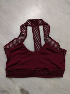 Burgundy Mesh Sports Bra