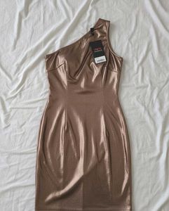 With Tag Metallic One Shoulder Dress