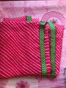 Pink Striped Saree with Green Border