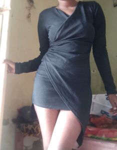 Elegant Black Wrap Bodycon Mini Dress