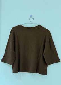 Brown Embroidered Crop Top