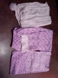 Lavender Purple Kurta Set White Duptta Pant Girls
