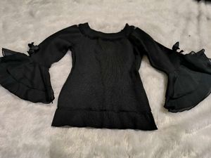 Black ribbed, Bell Sleeve Top