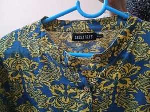 Elegant Blue And Yellow Printed Dress