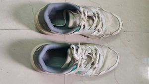 White Red tape Shoes Used Condition