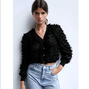 Zara Textured Floral Applique Jacket