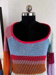 Colorful Crochet Knit Dress