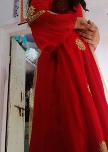 Red Golden Gown Duptta Heavy Xl Net Women