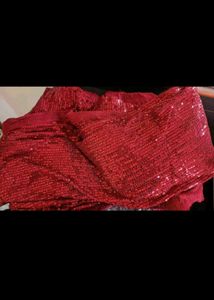 Premium Red Sequin Saree+Stiched Blouse+Peticot