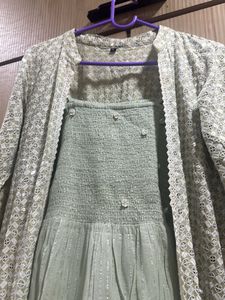 Sea Green Lucknowi Shrug And Inner