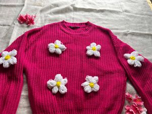 Pink Floral Knit Sweater