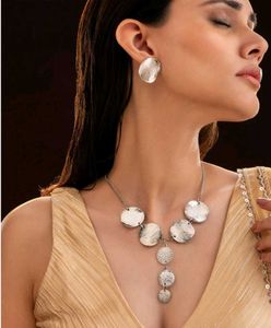 Silver Y Shape Coin Necklace Set With Earrings