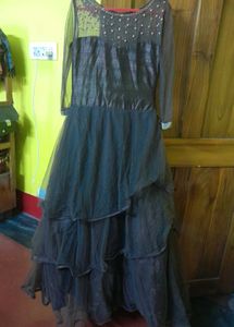 Brown Floral Embroidered Gown