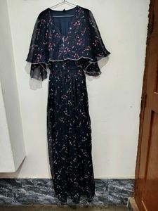 Floral Print Maxi Dress with Cape Sleeves