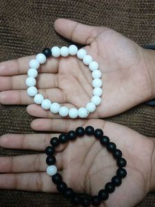 Black &amp; White Beaded Bracelets (Set of 3)combo