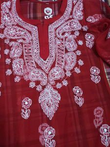 Red Lucknowi Kurta