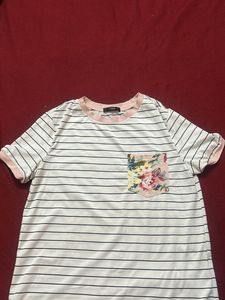 Striped Tee with Floral Pocket