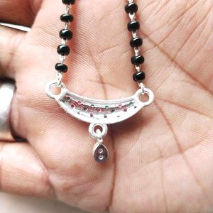 Pure Silver Beautiful Green &amp; Pink CZ Mangalsutra