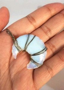 Fire Opal Crystal Pendant Moon Shaped
