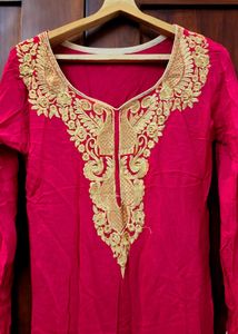 Pink Kurthi With Embroidery Borders