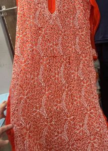 Orange Embroidered Kurta