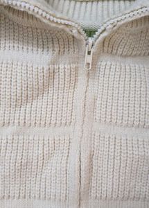 Cream Knit Zip-Up Jacket