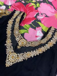 Black Georgette Long Gown With Dupatta