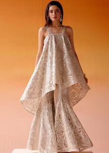Silver net bootcut pant with mirrorwork