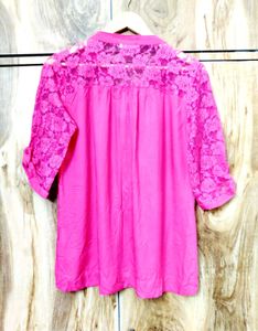 Pink Lace Detail Top size-36