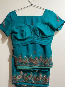 Peacock Green Saree With Details