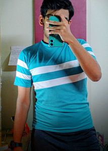 White Stripped Cyan T-Shirt 🩵 For Men 👕
