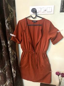 Casual Orange Dress with Drawstring Waist