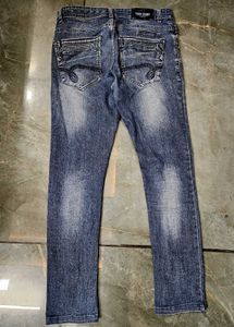 Blue Washed Print Denim Jeans