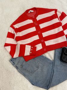 ZARA Red And White Sweater