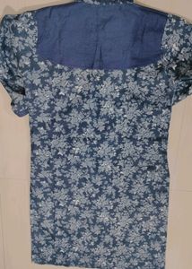 Cotton Jeans Fabric Floral Print450 Kurti For Girls,Colour-navy Blue With Floral Print