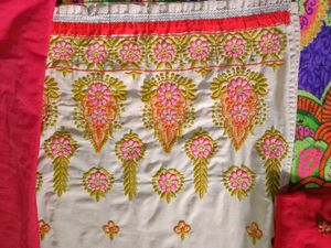 Cream With Red Combination Kurti Set👗