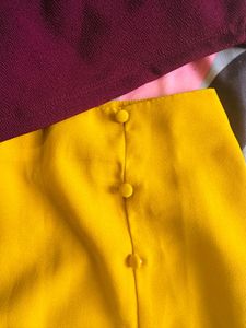 Maroon Crop Top With Yellow Mini Skirt