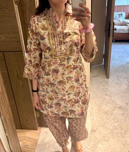 Floral Printed Co-ord Set With Work