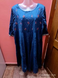 Xxl Embroidered Blue Kurta