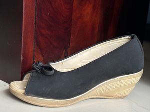 Black Peep Toe Wedges