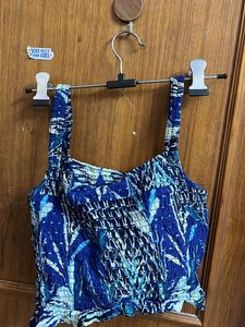 Blue Scrunched Crop Top