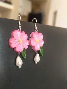 Floral Sakura Pearl Drop Earrings