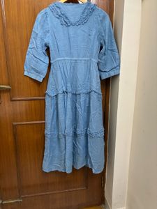 Blue Ruffled Midi Dress